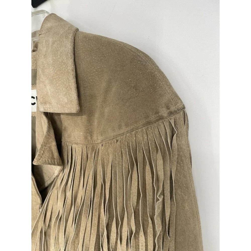Vintage 80s Western Fringe Suede Leather Cropped Jacket Chia Boho Rodeo Cowgirl - Picture 12 of 16